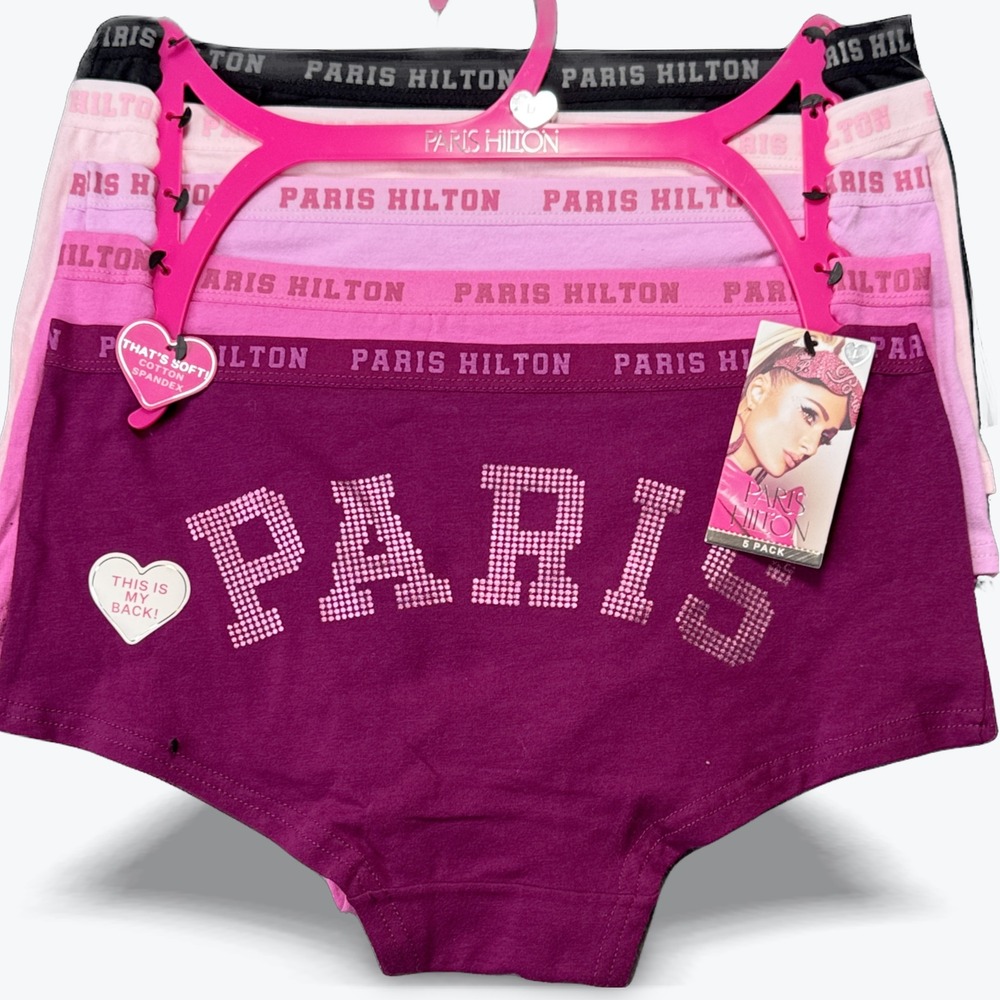 Paris‎ Hilton Womens 5 Pack Boyshorts Underwear Cotton Spandex Callout Statement